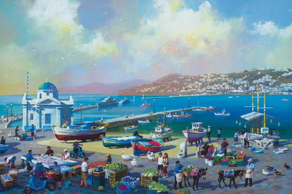 Mykonos Harbour Market by Alexander Chen - 2023 Limited Edition Seriolithograph